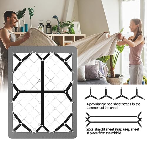 Adjustable Bed Sheet Straps - 6 Pack Non-Slip Fitted Sheet Holders