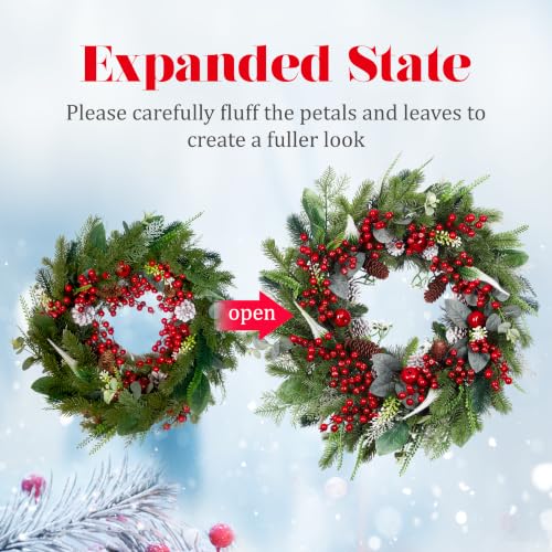 Montekin 24-Inch Christmas Wreath with Red Berries, Pinecones & Eucalyptus