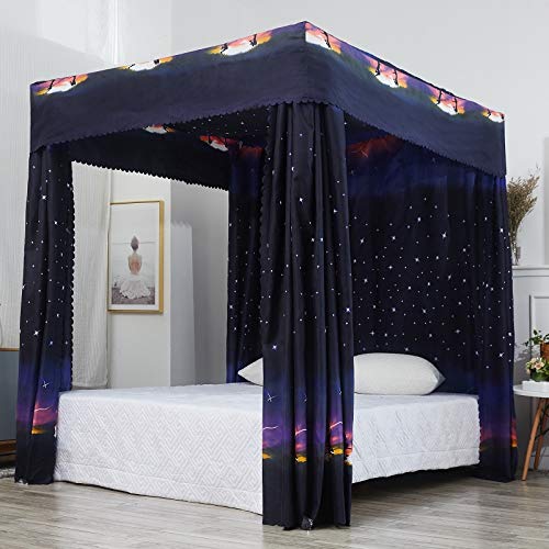 Mengersi Canopy Bed Curtains for Adults Galaxy Pattern Bed Drapes Bedroom Decoration Accessories (King, Black)
