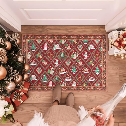 Acapet 2' x 3' Red Christmas Door Mat – Non-Slip Indoor/Outdoor Welcome Rug