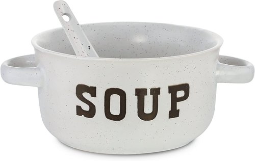 ZENVY Soup Bowl Set of 4 | Ceramic Soup Bowls and Spoons | 22 Ounce (Speckled)