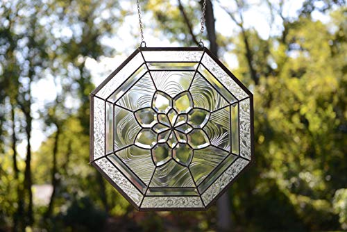 20" x 20" Beveled Clear Stained Glass Hanging Window Panel