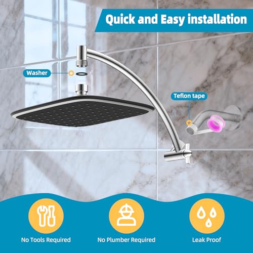 10-Inch Rain Shower Head with 12-Inch Adjustable Metal Extension Arm