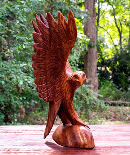 16-Inch Hand Carved Wooden Eagle Statue Sculpture Home Decor Bird Gift