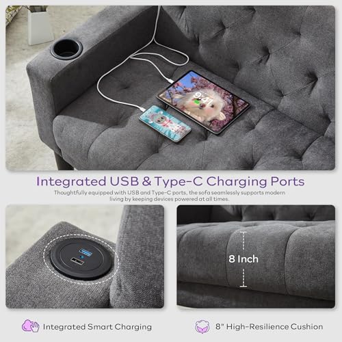 62-Inch 2-Piece Compact Sofa and Loveseat Set with USB Charging Ports