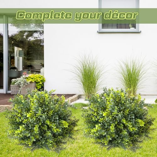 2-Pack 24-Inch Artificial Boxwood Topiary Ball Trees with Ground Spikes