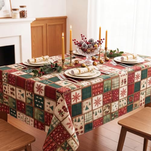 Irenare Christmas Farmhouse Patchwork Tablecloth 60 x 84 Inches
