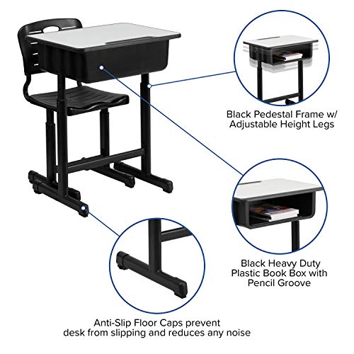 Flash Furniture Adjustable Student Desk & Chair Set, Black - Set of 1