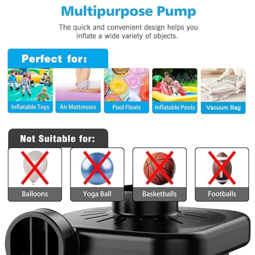 Portable Electric Air Pump for Inflatables with 3 Nozzles, 110-120V AC