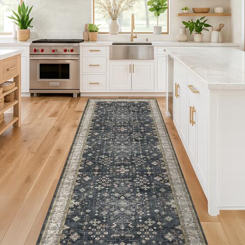 Hazo Haus Black Boho 2x6 Runner Rug Washable Non-Slip Floor Carpet