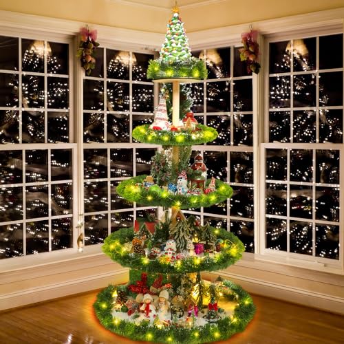 5-Tier Wooden Christmas Village Display Stand - 59 Inch Holiday Ornament Holder