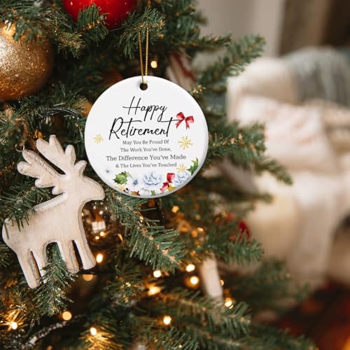 May You Be Proud of the Work Retirement Gift Ornament - Inspirational Christmas Ceramic Hanging Ornament with Golden Ribbon (Ruvoty)