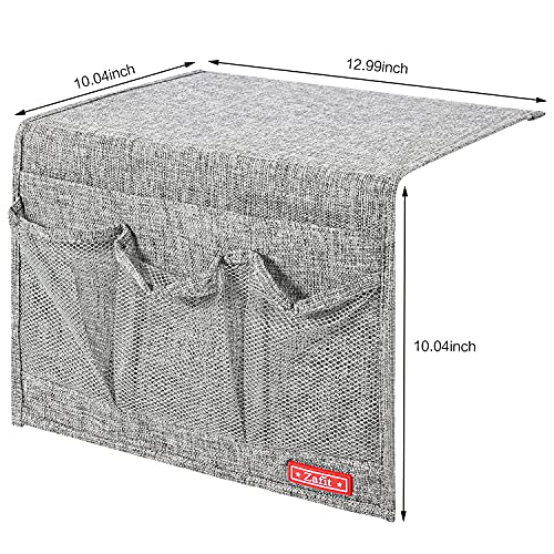Linen Bedside Caddy Storage Organizer with 4 Pockets - Classic Grey