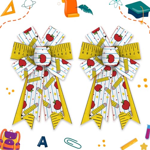 2-Pack Back to School Wreath Bows - Pencil & Apple Burlap Decor Bows