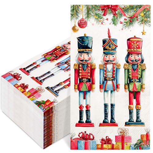 Red Whaline 100Pcs Christmas Nutcracker Watercolor Holiday Paper Napkins