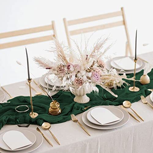 FANPROMS Emerald Green Gauze Table Runner 2 Pack 35" x 10FT Rustic Wedding Decor
