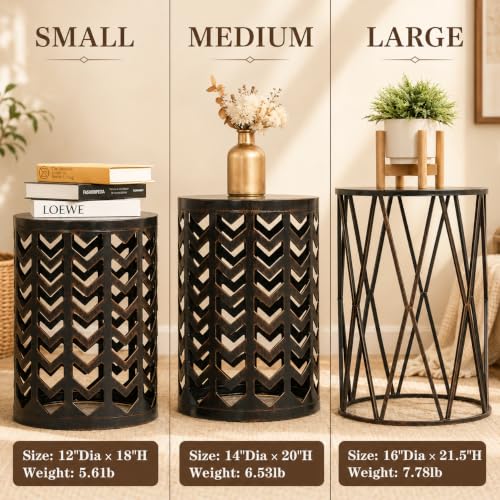 3-Piece Round Metal Nesting Side Tables, Stacking Patio Accent Tables