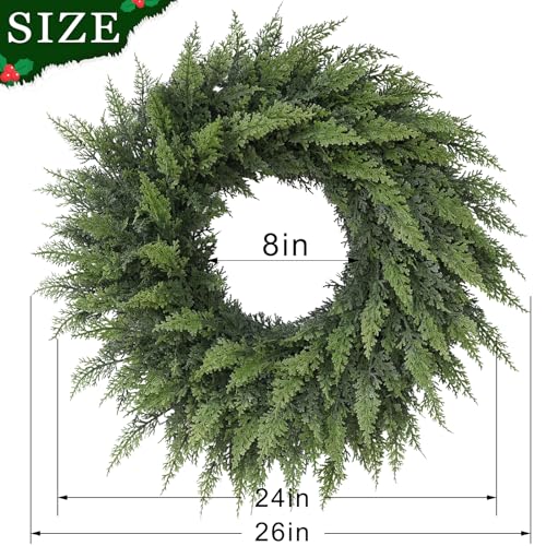 24-Inch Artificial Cedar Wreath, Lifelike Faux Pine Christmas Decor