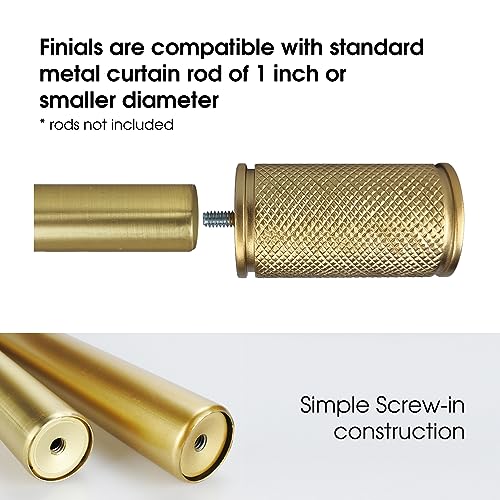 Decorative Curtain Rod Finials, Gold Knurled Polyresin, Set of 2