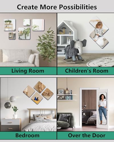 4 Pcs Shatterproof Adhesive Mirror Tiles, 8.2" Square Wall Mirror Decals