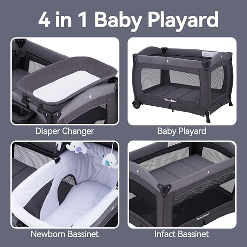 4-in-1 Baby Playard with Bassinet and Changing Table Travel Crib Black