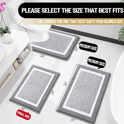 OLANLY Small Bathroom Rug 24x16 Soft Absorbent Microfiber Bath Mat Grey
