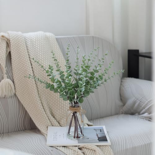 17.5-Inch Artificial Eucalyptus Stems in Glass Vase with Faux Water