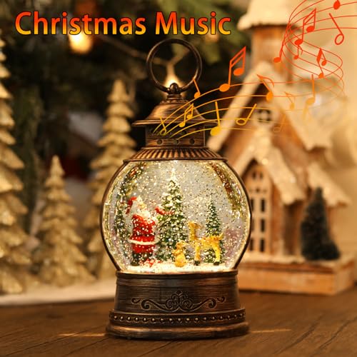 Musical Christmas Snow Globe Lantern with LED Lights and 6H Timer