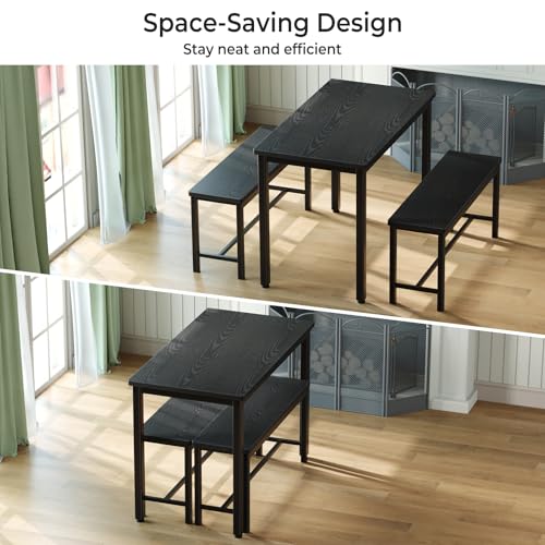 Space-Saving 3-Piece Dining Table Set for 4 with Benches