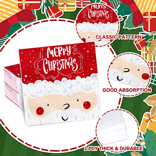 Whaline 100 Pack Merry Christmas Santa Napkins 6.5x6.5in Red/White 2-Ply Disposable Party Napkins