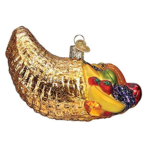 Handcrafted Mouth-Blown Glass Cornucopia Holiday Tree Ornament