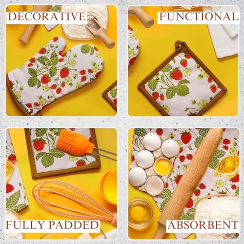 5-Piece Strawberry Kitchen Towel, Oven Mitt, and Pot Holder Set