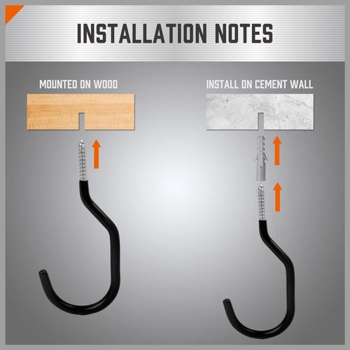 HORUSDY Heavy Duty Garage Storage Hooks - 6-Pack Utility Wall Hooks for Tools, Ladders & Bikes