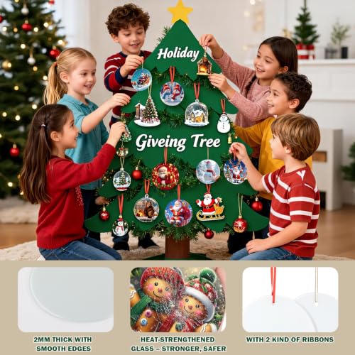 Aulsetch 50 Pack 4 Inch Glass Sublimation Ornaments Christmas Decorations