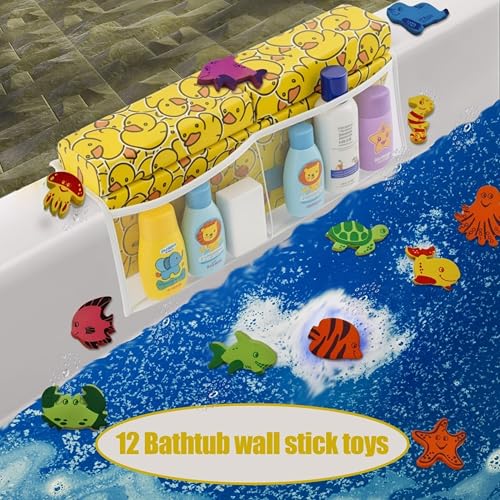 Bath Kneeler and Elbow Rest Pad Set with 8 Suction Cups & Toy Organizer