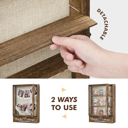 Rustic Wood Shadow Box Display Case with Drawer - 11x16 Keepsake Frame