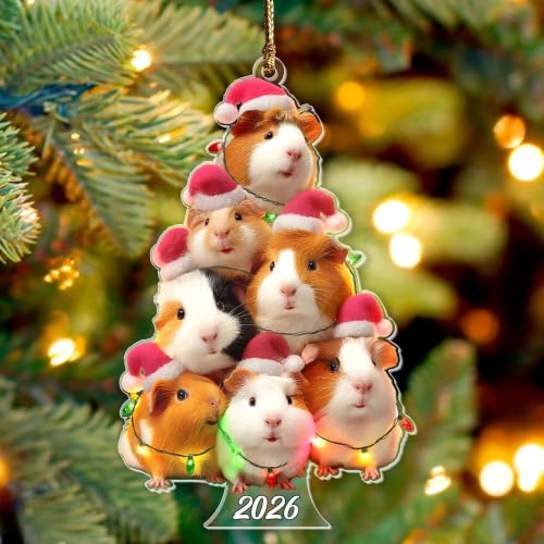Guinea Pig Tree 2026 Christmas Ornament - Double-Sided Acrylic, 3.85" - HENGAPAMAS (Guinea Pig Variation)