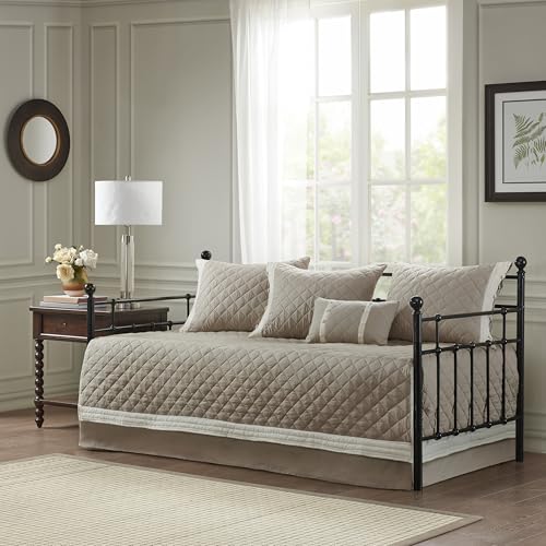 100% Cotton 6-Piece Daybed Cover Set - Diamond Quilted Khaki Bedding