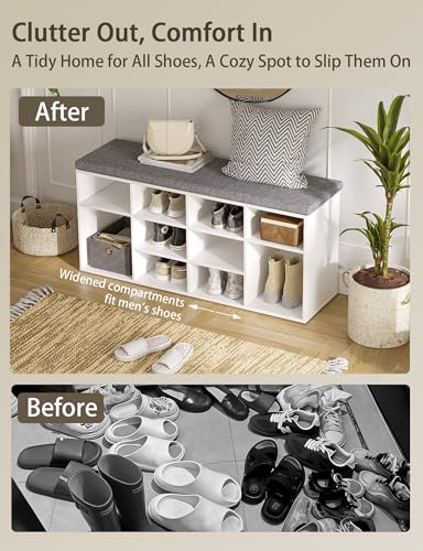 41-Inch Shoe Storage Bench with Washable Cushion, 12-Cubby Entryway Rack