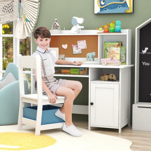 Kids Wooden Desk and Chair Set with Storage for Study and Crafts