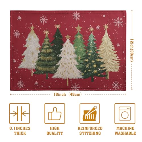Wnoesat Red Christmas Tree Placemat Set of 4, 12x18 Inch Linen Holiday Decor