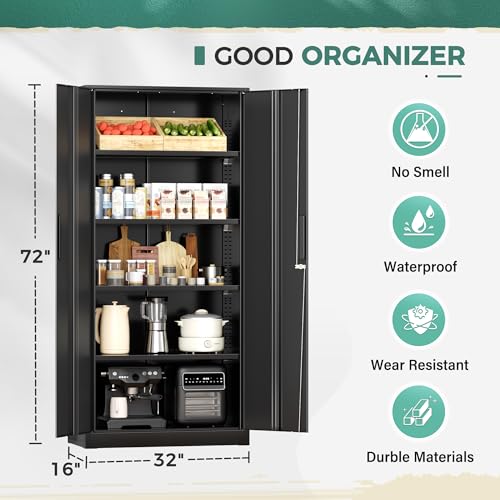 72-Inch Tall Metal Storage Cabinet, Locking Steel Garage Organizer with 4 Shelves