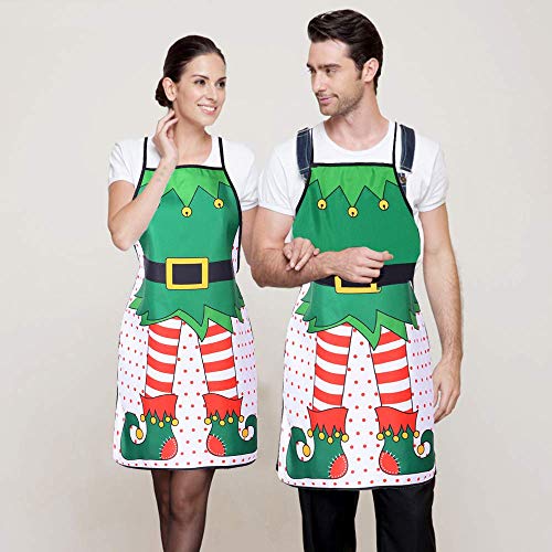 Lvydec 1 Pack Christmas Elf Apron - Fun Holiday Kitchen Chef Bib for Adults