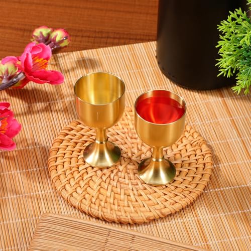 Brass Offering Goblet Set - 2 Piece Altar Water Cup for Ritual Worship