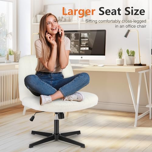 Criss Cross Office Chair - Armless Teddy Fleece Swivel Vanity Desk Chair