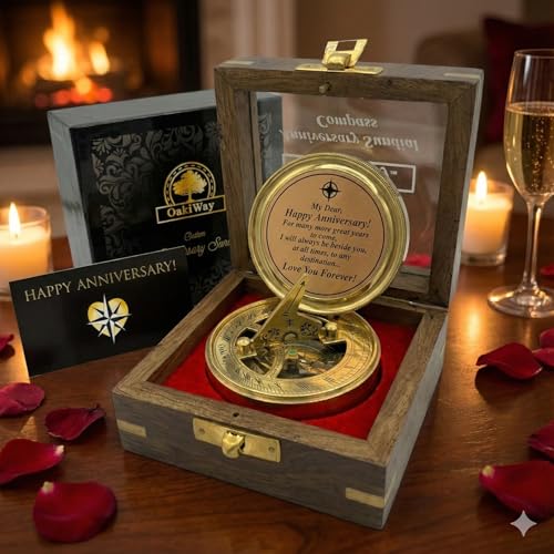 Antique Brass Sundial Compass Anniversary Gift for Husband or Wife