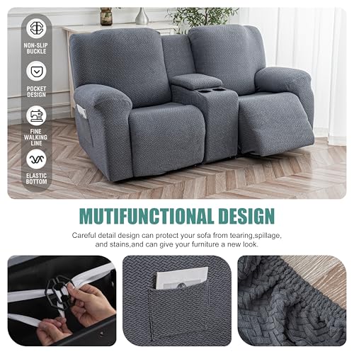 Stretch Recliner Loveseat Cover with Console - Dark Gray