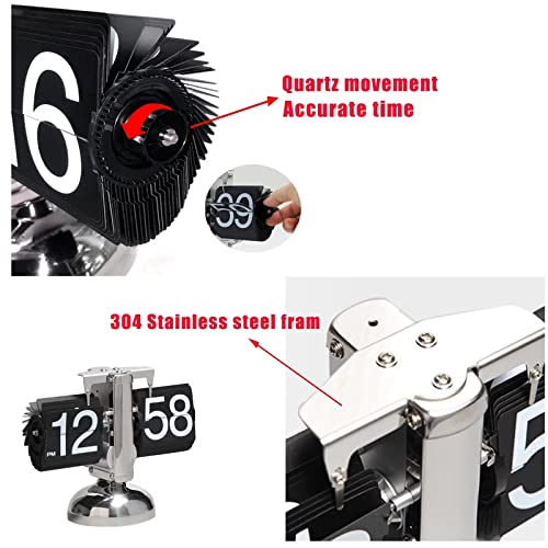 Retro Mechanical Flip Desk Clock - Stainless Steel Digital Gear Clock