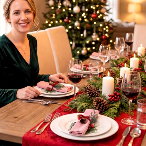 Rtteri 6 Pack Christmas Cedar Wreath Napkin Rings 3.15" Holiday Table Decor