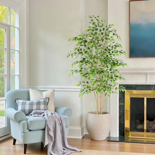 7ft UV Resistant Ficus Tree - Realistic Potted Faux Plant